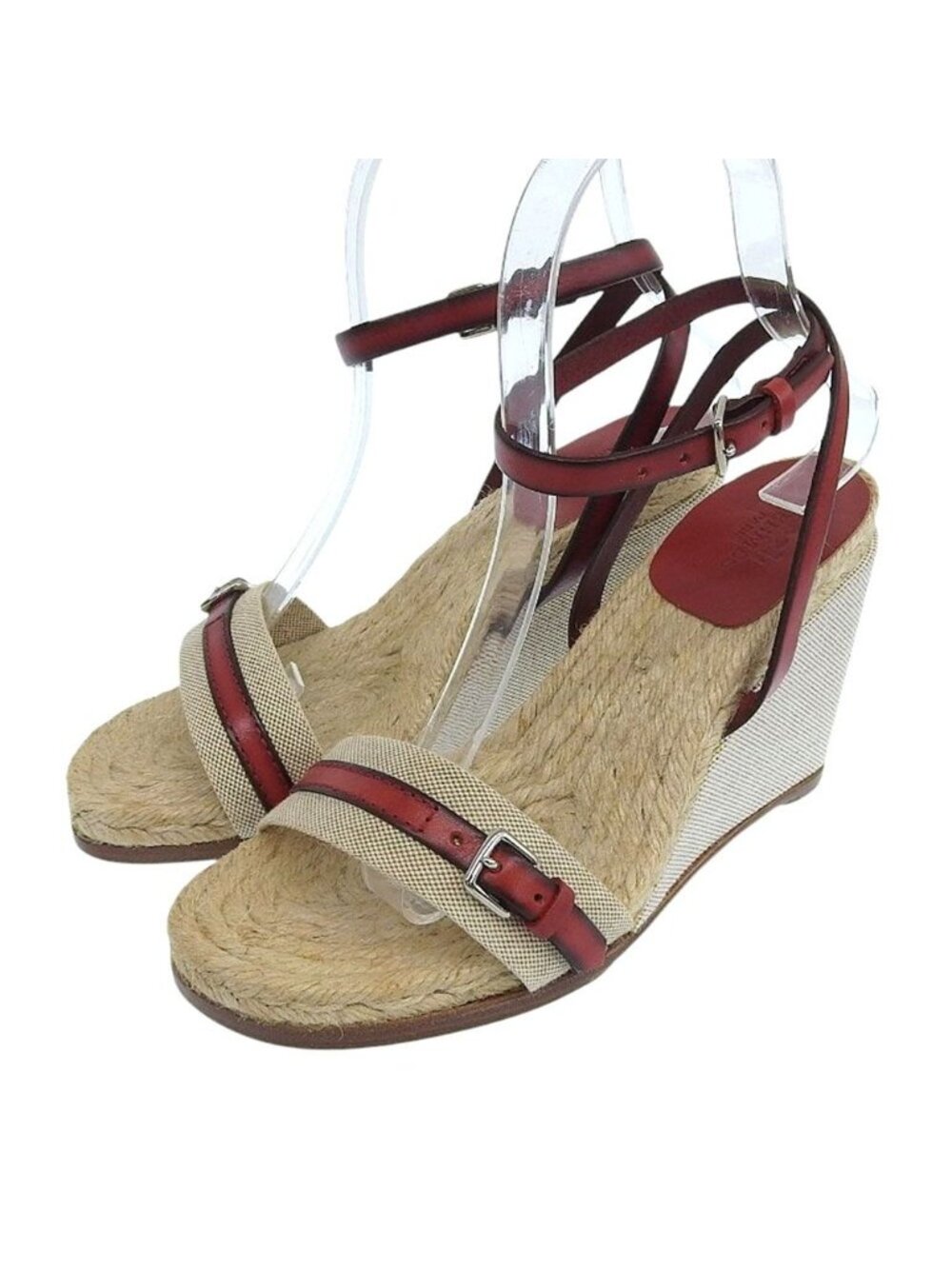 Hermes Wedge Sole Sandals Red Beige